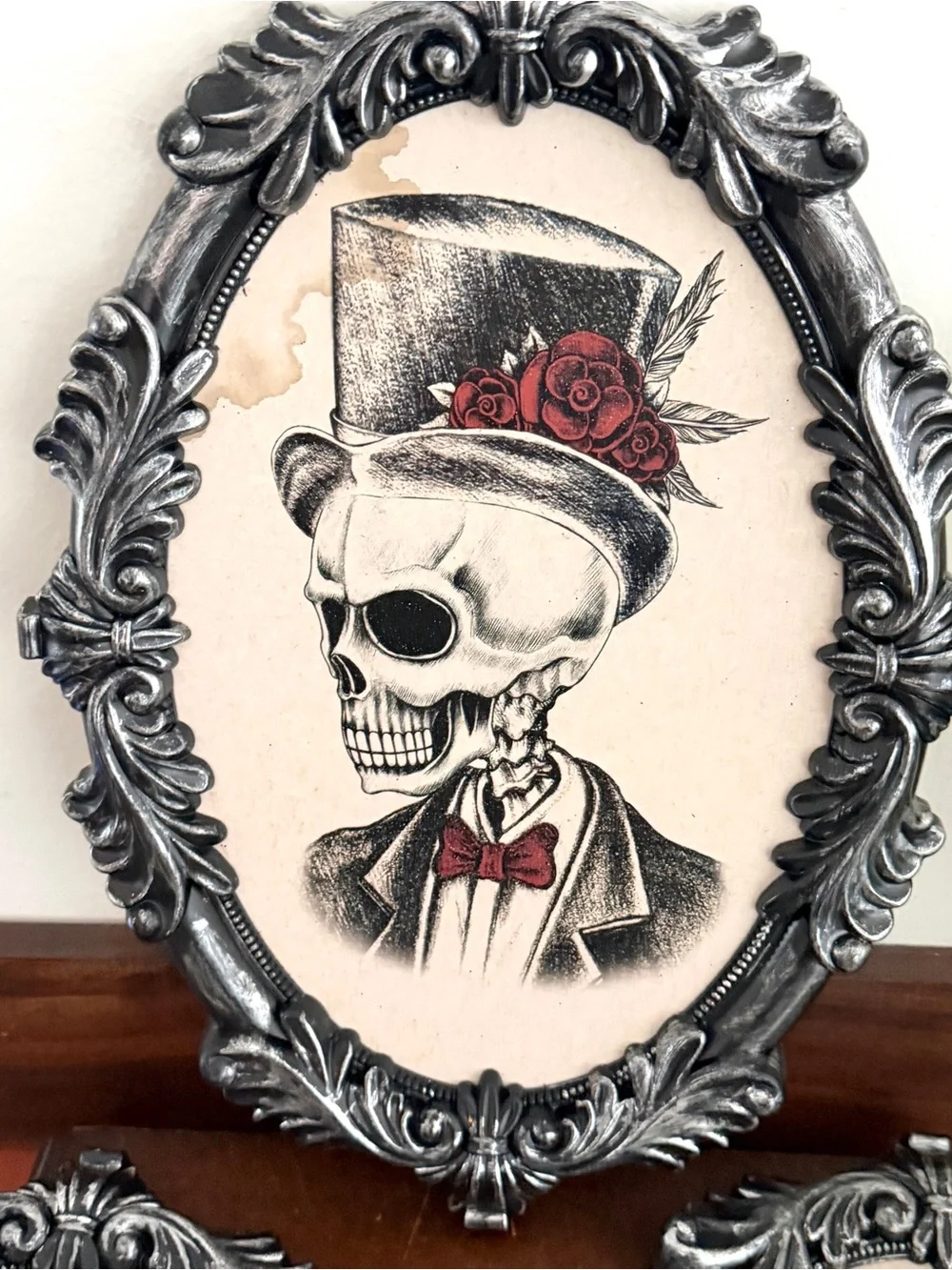 Victorian Framed Halloween Skeleton Man Woman Portait Snake Rose Spooky Wall Art